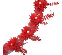 White 3D Chiffon Rose Lace Fabric Flower Pearl Beads Wedding Decor Ribbon DIY Craft 8.5cm Wide(Color1)