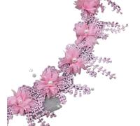 White 3D Chiffon Rose Lace Fabric Flower Pearl Beads Wedding Decor Ribbon DIY Craft 8.5cm Wide(Color7)