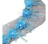 White 3D Chiffon Rose Lace Fabric Flower Pearl Beads Wedding Decor Ribbon DIY Craft 8.5cm Wide(Color3)