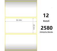 White 51x25mm, 2580 Et/Rotolo Z-2000D, 2x1x1 Core, 12 Rolls