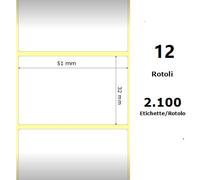 White 51x32mm,2100 Et/Rotolo Z-1000D, 2x1.3x1 Core, 12 Rolls