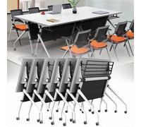 White 6PCS Conference Table, Folding Conference Room Tables, Single Classroom Desk with Silent Wheels, Flip Top Meeting Seminar Desk for Home Office
