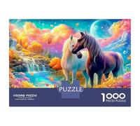 White And Black Horses by A Stream Puzzle Da 1000 Pezzi Fine Horse Allenamento Mentale Per Adulti E Bambini 52x38cm/1000pcs