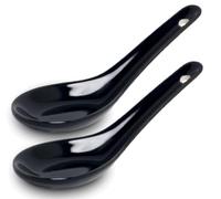 White and black Series ASIATICA | Set di cucchiai in porcellana asiatica | 13 cm - Cucchiaio di riso - Cucchiaio da servire - Cucchiaio da dessert - Set di 2 spoon ramen