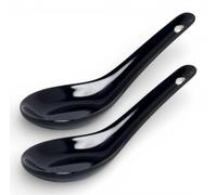 White and black Series ASIATICA | Set di cucchiai in porcellana asiatica | 13 cm - per riso, zuppe - per servire dessert - Set di 2 spoon ramen