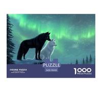 White And Black Wolves-aurora Borealis Puzzle in Legno Impermeabile Puzzle Da 1000 Pezzi Regali Per Adulti Sfidanti E Rompicapo Puzzle Per Adulti Puzzle Per Decorazioni Domestiche
