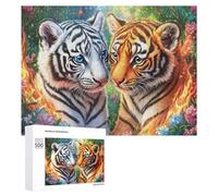 White And Orange Tiger Cubs in Fiery Jungle Puzzle 500 Pezzi Per Coppie Serata Di Gioco Interazione Cognitiva Regalo Per Momenti Condivisi 500 PCS