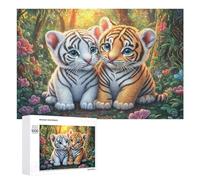 White And Orange Tiger Cubs in Forest Puzzle 1000 Pezzi Per Adolescenti 14+ Esercizio Logico Sviluppo Delle Competenze Regalo Per Educazione 1000 PCS