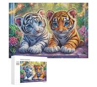White And Orange Tiger Cubs on Stone Platform Puzzle 300 Pezzi Per Adulti Gioco Di Relax Resistenza Mentale Regalo Per Lunghe Serate 300 PCS