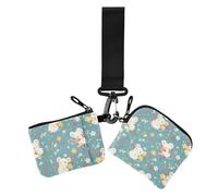 White Animal Little Bloom Portamonete da donna Portamonete Portamonete da donna piccolo portatile organizer per denaro con cinturino da polso per lavoro e viaggi, confezione da 2