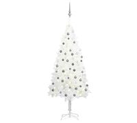 White Artificial Christmas Tree, 180 cm, Pre-Lit with 150 s & 61 ornamenti, industrie in PE, supporto in acciaio resistente, decorazione per interni ed esterni, decorazione per le vacanze invernali