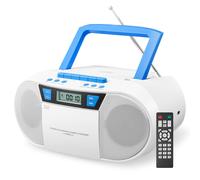 (White, Australian Standard) Boombox portatile con CD, Bluetooth, lettore di cassette e radio FM.