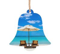White Beach Tropical Sea Print 6pcs Angelo Campana Albero Pupazzo di Neve Forma Ornamenti in legno, Double Sided Hanging Pendant For Christmas