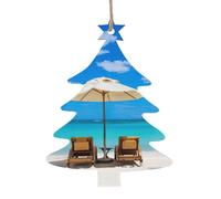 White Beach Tropical Sea Print 6pcs Angelo Campana Albero Pupazzo di Neve Forma Ornamenti in legno, Double Sided Hanging Pendant For Christmas