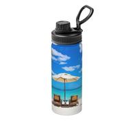 White Beach Tropical Sea Print - Thermos in acciaio inox con manico, borraccia sportiva, adatta per ciclismo, fitness