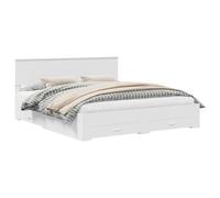 White Bed Frame 180 x 200 cm Engineered Wood with Storage Drawers, Queen Size Double Base with Slatted Support and Headboard, Modern Minimalist Platform Bed for Bedroom Guest Room Home Hotel