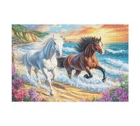 White Black Horse Ocean Wave Puzzle 1000 Pezzi Per Amici E Famiglia in Serata Rompicapo Sfida Creativa Giochi Da Tavolo Relax E Intelligenza Regalo Natale 1000 PCS