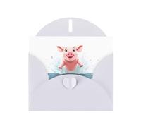 White BROLEO Pig jumping into the pozzanghera stampa biglietto di auguri per Natale, compleanno, San Valentino, anniversario di matrimonio e inviti per feste