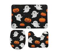 White Cartoon Ghosts And Orange Pumpkins Copriwater Set Da 3 Pezzi Resistente Tappetino Da Bagno Antipolvere Tappeto Con Profilo A U Per Doccia Toeletta La Casa