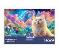 White Cat in A Colorful Cosmic Garden Puzzle Da 1000 Pezzi Cute Pet Cat Educativo E Di Sfida Per Bambini E Adulti 38x26cm/1000pcs