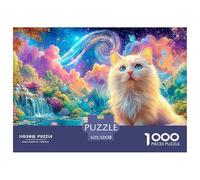 White Cat in A Colorful Cosmic Garden Puzzle Da 1000 Pezzi Cute Pet Cat Educativo E Di Sfida Per Bambini E Adulti 52x38cm/1000pcs