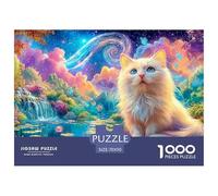White Cat in A Colorful Cosmic Garden Puzzle Da 1000 Pezzi Cute Pet Cat Gioco Di Sfida Per Uomini, Donne E Anziani 70x50cm/1000pcs