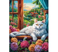 White Cat Napping on A Windowsill Puzzle 500 Pezzi Rompicapo Creativo Artistico Science Fiction Magical Dream Stimolo Della Creatività Attività Per Il Tempo Libero Regalo Per Persone Creative 500 PCS