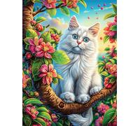 White Cat on A Blossom Branch Puzzle 300 Pezzi Difficoltà Estrema Cartone Spesso Tema Monocromatico Scenery Science Fiction Per Appassionati Di Puzzle Antistrappo Non Sbiadisce Top Vendita 300 PCS