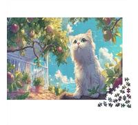 White Cat Under Apple Tree Puzzle 1000 Pezzi Pet: Giochi Educativi Puzzles Per Adulti Home Decor Grande Regalo 52x38cm/1000pcs
