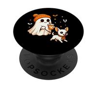 White Chihuahua Halloween Ghost Walking Chihuahua Dog PopSockets PopGrip Adesivo