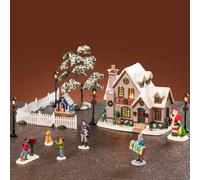 White Christmas Set Lemax - Casa Innevata con Babbo Natale e Luci