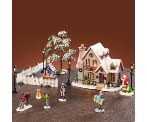 White Christmas Set Lemax - Casa Innevata con Babbo Natale e Luci