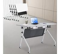 White Conference Room Tables, Folding Stackable Conference Table with Caster Wheels, 47.2L X 23.6W X 29.5H Inches Rectangle Modular Meeting Seminar Desk for Boardroom Office Classroom(4pcs)