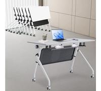 White Conference Room Tables, Folding Stackable Conference Table with Caster Wheels, 47.2L X 23.6W X 29.5H Inches Rectangle Modular Meeting Seminar Desk for Boardroom Office Classroom(6pcs)
