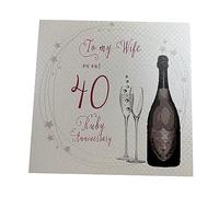 White Cotton Cards A40 W "To my Wife On Our Anniversary Ruby 101,6 cm a mano ° anniversario della