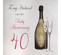 White Cotton Cards A40H "To my Husband on our Ruby Anniversary 101,6 cm" ° anniversario della