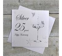 WHITE COTTON CARDS BD125 C Argento Happy 25 Anni Anniversary Fatto a Mano Carta