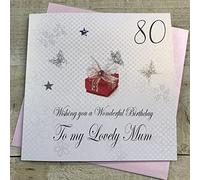 WHITE COTTON CARDS Bdp80-mum-Biglietto di Auguri Compleanno, Realizzato a Mano, con Scritta 80 Wishing You a Wonderful Birthday to My Lovely Mum, Colore: Bianco