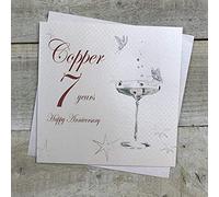 WHITE COTTON CARDS - Biglietto d'auguri di Anniversario di Nozze di Rame, Fatto a Mano, con Scritta in Lingua Inglese, Colore Bianco