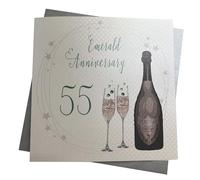 WHITE COTTON CARDS Biglietto d'auguri per 55° Anniversario di Matrimonio, Realizzato a Mano, con Scritta Emerald Anniversary, Formato A55, Bianco