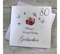 WHITE COTTON CARDS Biglietto d'auguri per 80° Compleanno, con Scritta in Lingua Inglese Wishing You a Wonderful Birthday, Realizzato a Mano, Bianco
