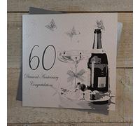 WHITE COTTON CARDS Biglietto di Auguri Anniversario di Matrimonio, Realizzato a Mano con 60 Diamanti (Champagne e cioccolatini, codice bd60), Bianco