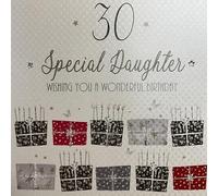 WHITE COTTON CARDS Biglietto di Auguri Compleanno con Scritta in Lingua Inglese 30 Wishing You a Wonderful Birthday to a Special Daughter, Bianco, bdp30-D, 16cm x 16cm