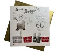 WHITE COTTON CARDS Biglietto di Auguri Compleanno con Scritta in Lingua Inglese 60 Wishing You a Wonderful Birthday to a Special Daughter, Bianco, bdp60-D, 16cm x 16cm