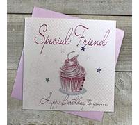 WHITE COTTON CARDS Biglietto di Auguri di Compleanno Fatto a Mano con Cupcake per Amici Speciali, Bianco, WB202, Cotone, 16cm x 16cm