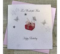 WHITE COTTON CARDS Biglietto di Auguri di Compleanno Fatto a Mano con Scritta in Lingua Inglese To A Wonderful Mum Happy Birthday, BD3, Cotone, Bianco, 16cm x 16cm