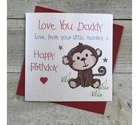 White Cotton Cards Biglietto di auguri di compleanno fatto a mano, con scritta "Monkey Love You Daddy Love From Your Little Monkey", SB72, colore: rosso