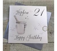 WHITE COTTON CARDS Biglietto di Auguri per 21° Compleanno per Nipote, Fatto a Mano, con Secchio di Champagne, Bianco