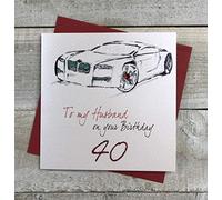 WHITE COTTON CARDS Biglietto di Auguri per 40° Compleanno con Scritta in Lingua Inglese To My Husband On Your 40th Birthday, Fatto a Mano, Bianco, 16cm x 16cm