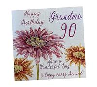 WHITE COTTON CARDS Biglietto di Auguri per 90° Compleanno della Nonna con gerbera Rosa, Realizzato a Mano, Bianco, WBA90-GMA, Cotone, 16cm x 16cm